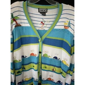 Berek 2 Takako Sakon Whales Sea Palm Tropical Cardigan Beach Tropical SZ Large